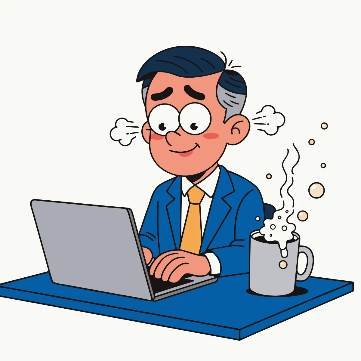 Illustration from the book: An employee at a laptop, steaming, typing per my last email