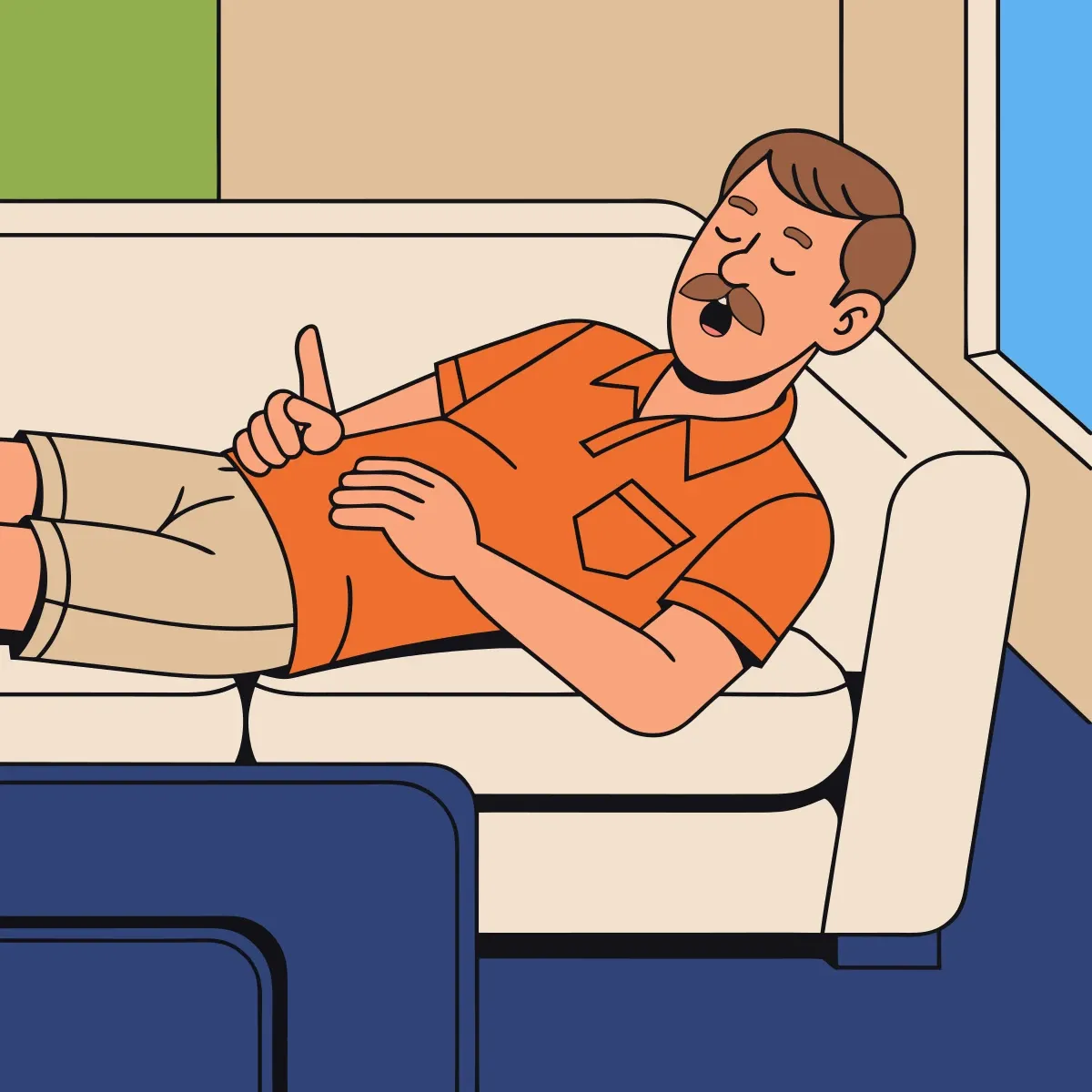 Illustration from the book: Dad asleep on the couch, mouth open, insisting he is just resting his eyes