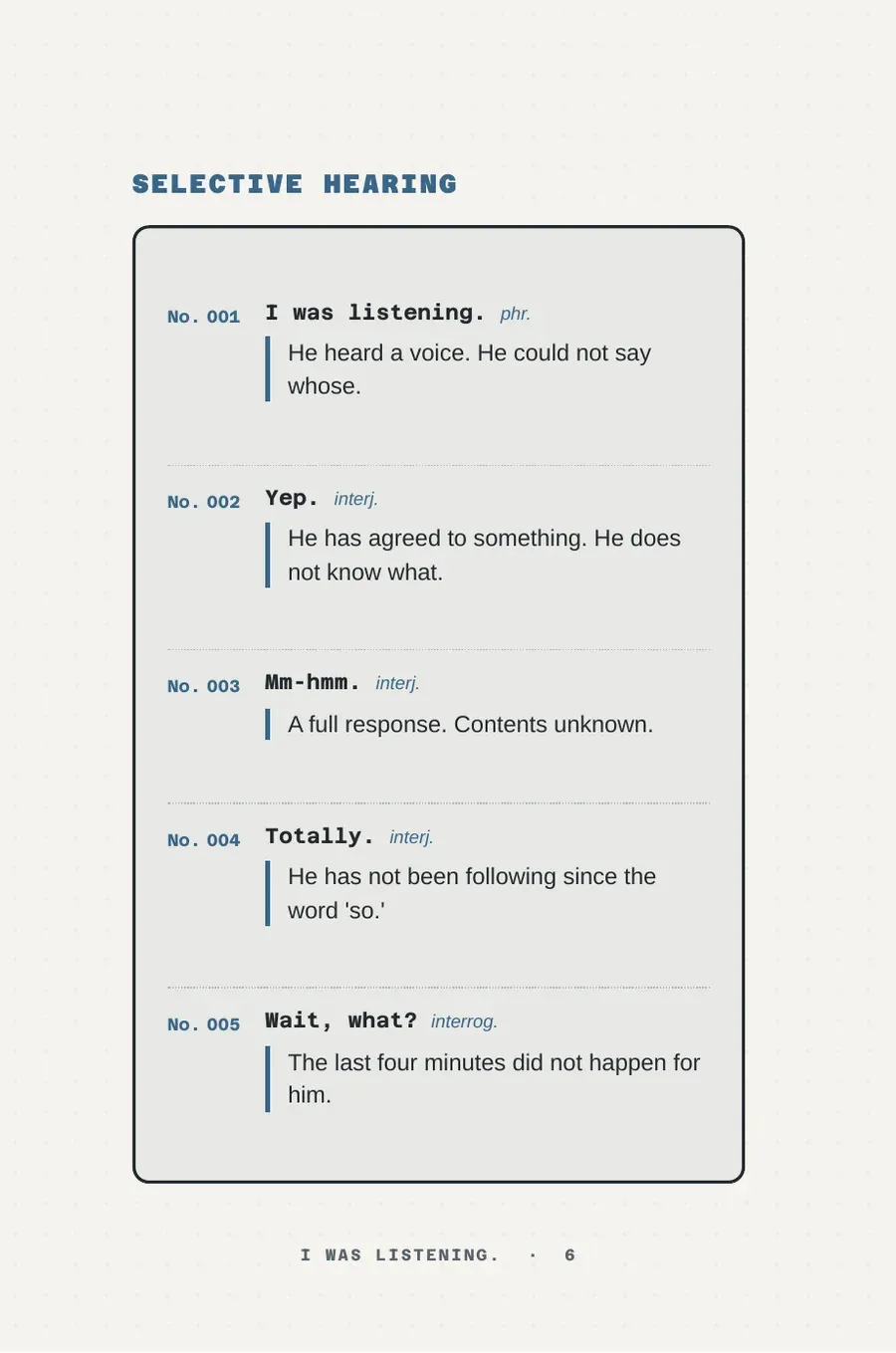 Page 6 of I Was Listening.