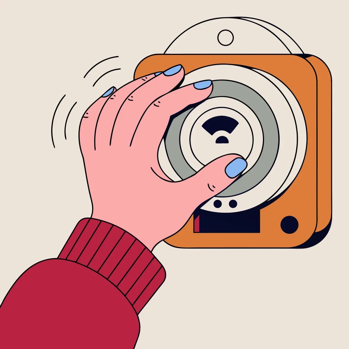 Illustration from the book: A hand turning the thermostat up